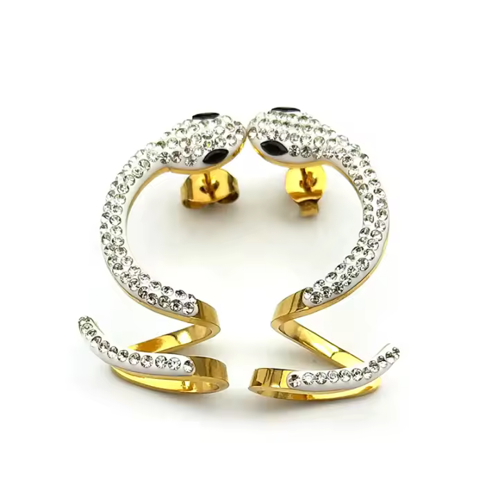 Pendientes Colgantes En Forma De Serpiente Vintage Para Mujeres Y Niñas Con Cristales Metal Color Oro Accesorios Punk Especial Regalos Joyería - 1