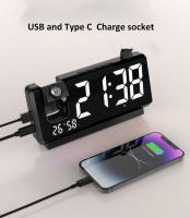 1 reloj despertador de proyección, temperatura de tiempo, reloj de proyección dual, pantalla grande LED de carga, función de repetición de dormitorio, despertador - details 5