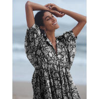 Vestido corto de vacaciones de playa de rayón informal suelto con lazo floral para mujer de moda de verano - details 78