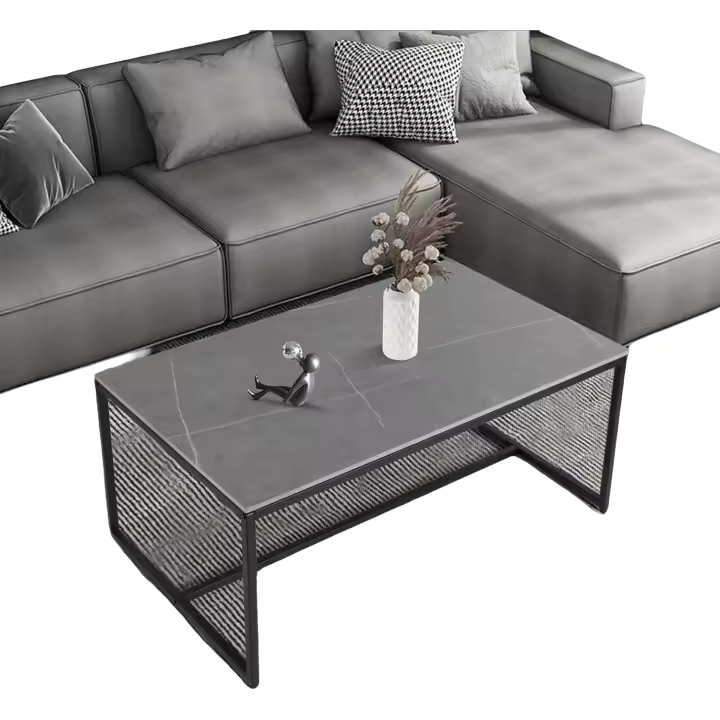 Mesa de centro de mármol para café: Mesa auxiliar de café con marco de metal estilo nórdico moderno para sofá de salón 100x60x43cm (gris) - 1