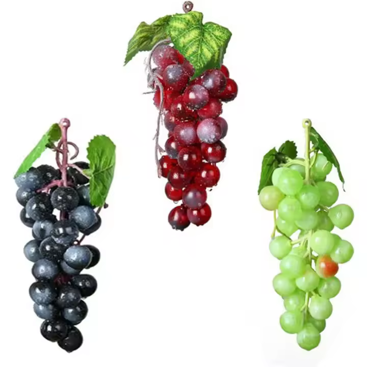 Ramas de Uva de Plástico Falso 3 Piezas para Decoración de Vino Sostén Artificial de Fruta - 1