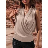 Blusa de satén sin mangas para primavera y verano para mujer, camiseta sin mangas fruncida, nueva camisa Sexy - details 17