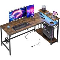 Forma de L con Tomas de Corriente y Luces LED, Escritorio Esquinero con Estantes, Reversible para Ordenador para el Hogar, Oficina, Dormitorio, Espacio Pequeño, 106,5 cm - details 40