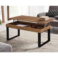 Mesa Centro Elevable de Madera Maciza, Acabado Encerado, Patas Color Negro. Medidas: 100x50x47 cm. - details 1
