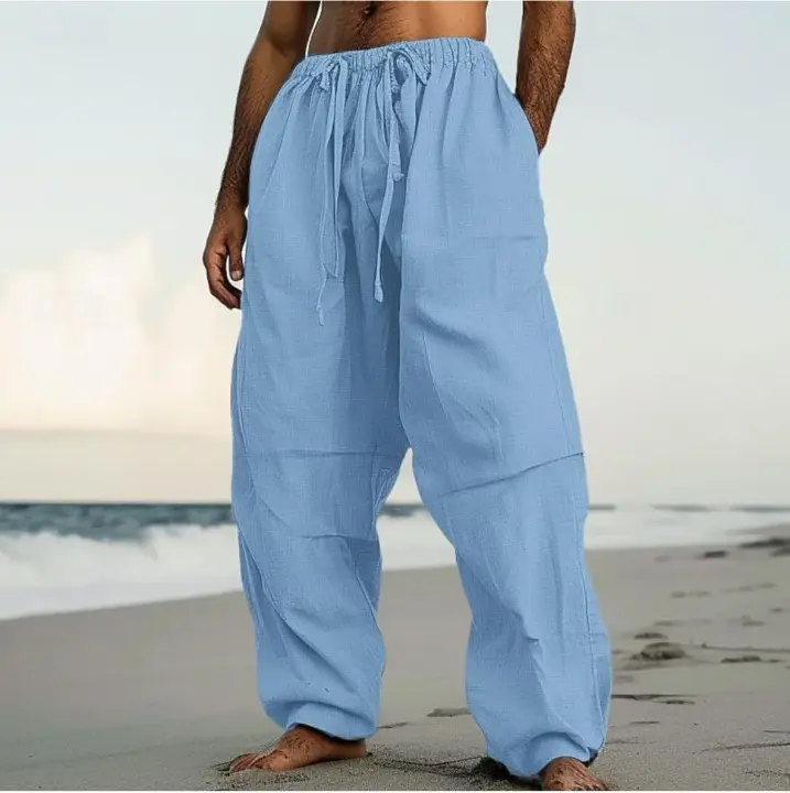 Pantalones casuales de moda para hombre, para playa, pierna recta, color sólido, cómodos. - 1