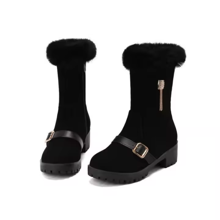 Nuevas botas de nieve casuales de tacón bajo, botines de borde peludo de talla grande - 1