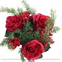 Corona de vela navideña de flores artificiales, anillos de vela románticos de 30CM, suministros de fiesta de rosas rojas, corona de candelabro, decoración navideña - details 5