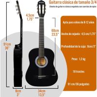 Pack de guitarra clásica española de tamaño 3/4 para niños XF de 3rd Avenue, Guitarra acústica con cuerdas de nylon, funda de transporte, cejilla y púas, Azul - details 12