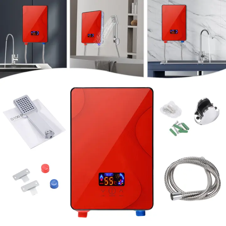 Calentador de Agua sin Tank Eléctrico de 6500W, Pantalla Digital, Diseño Compacto, Acero Inoxidable 316L Ideal para Baño Instantáneo de Ducha - 1