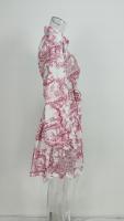 Vestido camisero con cordones estampado Vintage para mujer, moda Primavera Verano, minivestidos plisados ​​de manga larga con volantes para mujer - details 1