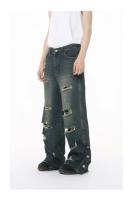 Ropa de hombre nuevo estilo calle americana agujero deshilachado industria pesada moda personalizada versátil lavado jeans sueltos tendencia - details 1