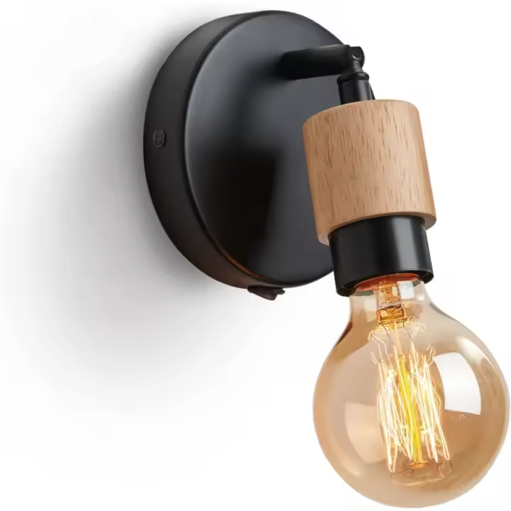 Lámpara Industrial de pared con interruptor, focos giratorios de 360 °, candelabro de madera Retro Vintage, E26 - 1