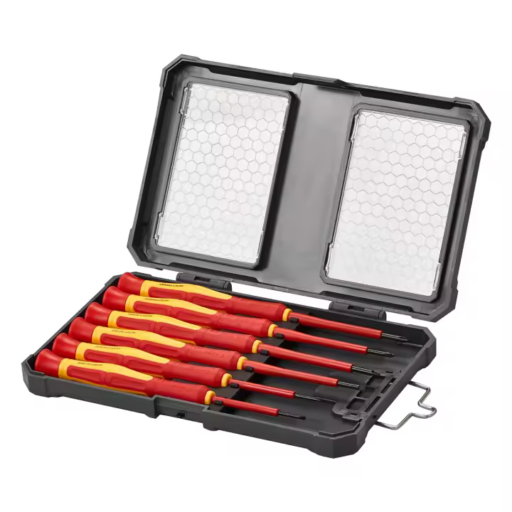SucceBuy Juego de destornilladores aislados de 6 piezas, herramientas de electricista de 1000 V, puntas magnéticas, mango giratorio, con bolsa (profesional, negro mate) - 1