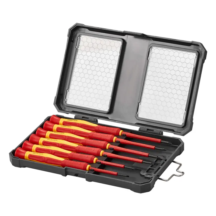 SucceBuy Juego de destornilladores aislados de 6 piezas, herramientas de electricista de 1000 V, puntas magnéticas, mango giratorio, con bolsa (profesional, negro mate) - 1