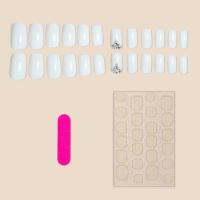Uñas postizas cuadradas blancas con diamantes de imitación, puntas de uñas artificiales cuadradas, decoración DIY - details 1