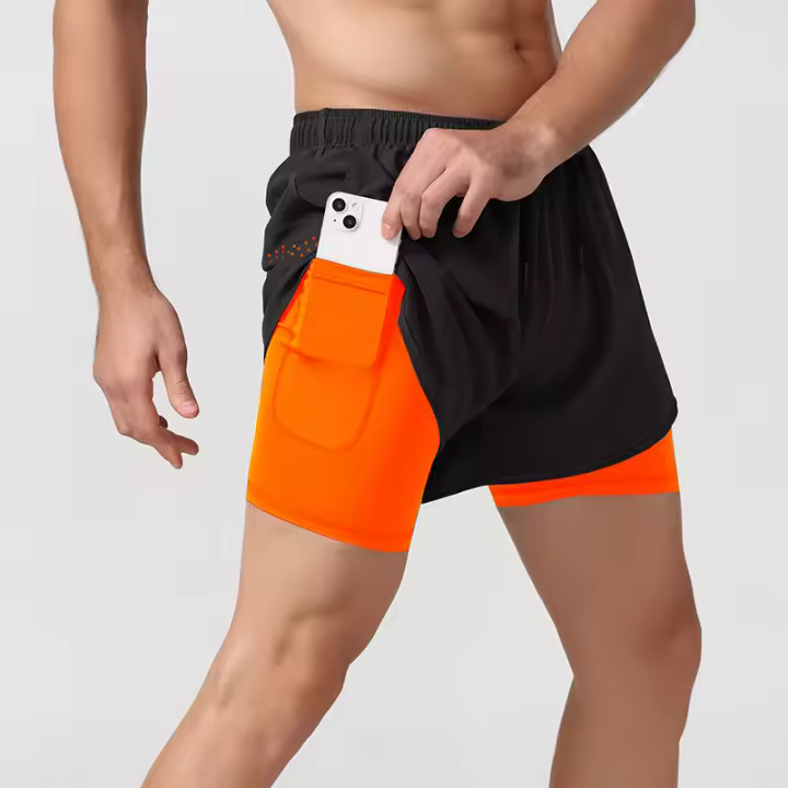 Pantalones cortos deportivos para hombre 2 en 1 Correr rápido gym con bolsillos - 1