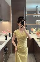 Nuevo estilo chino cheongsam mejorado, estilo francés joven, vestido amarillo claro exquisito y de alta gama para socialité, verano - details 2