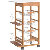 Carrito Cocina Ruedas Multiusos Cajón 4 Cestas Extraíbles Metal y Bastidores Laterales 47x37x83 cm Mara Natural - details 0
