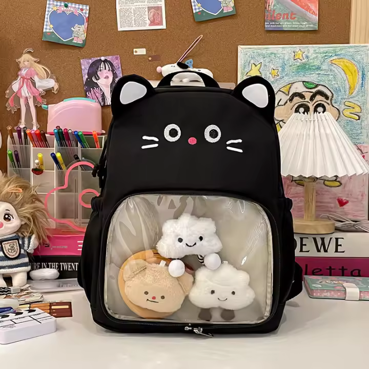 Mochila Escolar de Gran Capacidad Diseño Animado Transparente Material de Nylon para Interiores y Exteriores Fresca y Dulce - 1