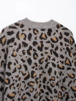 TRAFZA-para Mujer, Jersey elegante con estampado de leopardo y Jacquard, jersey de manga larga con cuello redondo, Top tejido - details 10