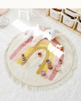 Alfombra de Felpa con Borlas Lavable en Máquina Diseño Redondo con Dibujos Animados Arcoíris para Habitación de Niños Decoración Creativa sin Arrugas - details 6