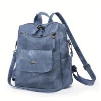 Mochila de gran capacidad de Color sólido, cuero PU texturizado, mochila de regreso a la escuela, bolsa de viaje de moda - details 5