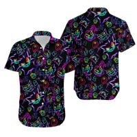 Interesante hawaiano combinado con cómics de animales, camiseta holgada de verano impresa en 3D en la playa, top de manga corta de gran tamaño, - details 0