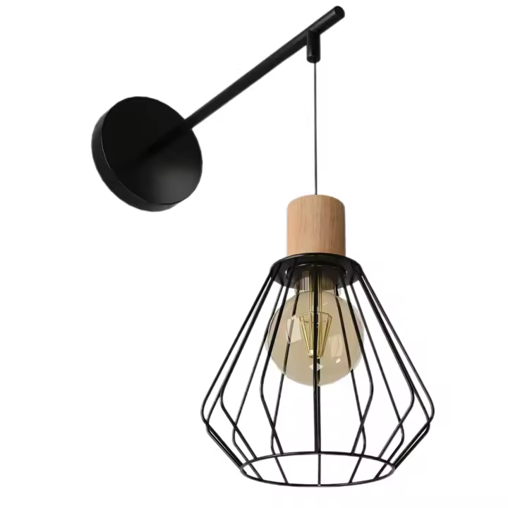 Lámpara de pared de hierro con forma de linterna creativa GOECO negro + tronco 33 * 15 * 35 CM, longitud del poste 25CM para E27 (No Incluída)) - 1