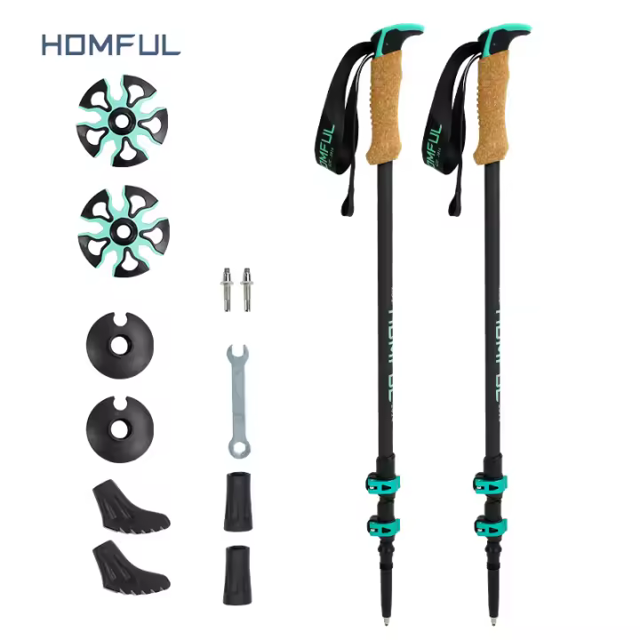 Palos de Senderismo Homful Nórdicos 195g/pc Plumas de Caminata Ajustables con Bloqueo Rápido Ultraligeras Premium de Carbono Telescópicas - 1