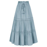 SD Maxi faldas largas para mujer, falda acampanada de línea a con cintura elástica y bolsillos, renacentista, verano, A30 - details 6