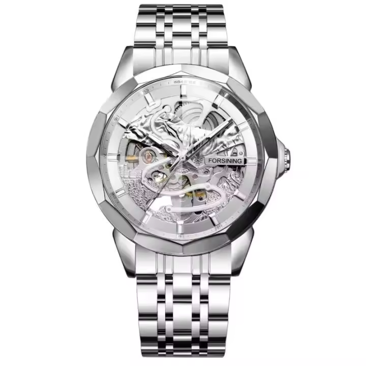 Reloj de Negocios para Hombres de Alta Calidad Forsining 468A Correa de Acero Inoxidable Luminoso - 1