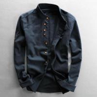 Camisa De Manga Larga Para Hombres, Camisa De Lino Informal De Otoño, Estilo Retro Chino, Cuello Delgado, Abrigo Para Hombres - details 1