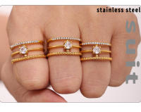 Shang Cadena Mujeres Anillo Hueco Gold Inoxidable Maple Circonita Diseño Multicapa Anillo Abierto Fashion Boda Estética Gift Judío - details 2
