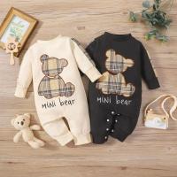 Primavera y otoño nuevos bebés recién nacidos para niños y niñas parche a cuadros oso mangas largas puede abrir una sola pieza mameluco ropa - details 0