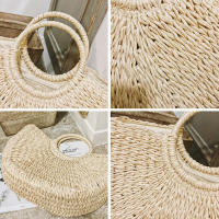 Bolsos de paja con forma de luna para mujer, bolso de mimbre tejido Vintage hecho a mano, ideal para playa, Verano - details 32