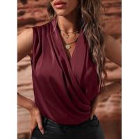 Blusa de satén sin mangas para primavera y verano para mujer, camiseta sin mangas fruncida, nueva camisa Sexy - details 8