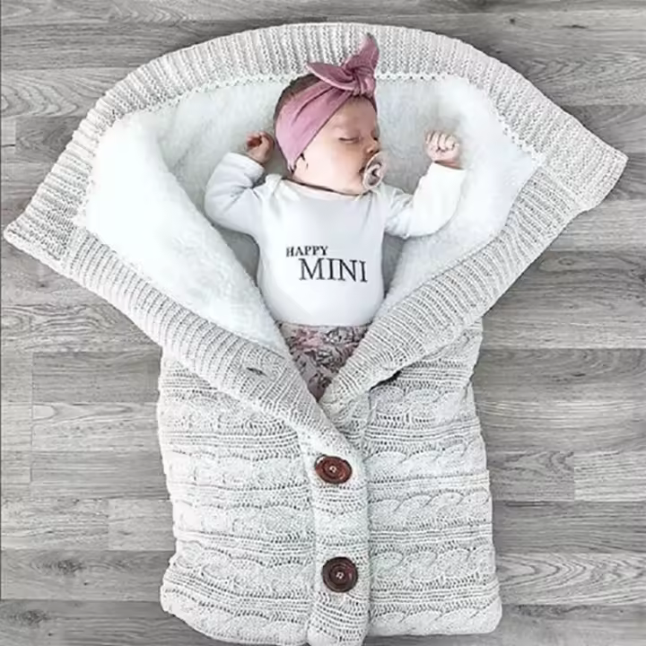 MOV-Saco de dormir de punto grueso para bebé, forro de Cachemira de imitación infantil, envoltura para recién nacido, manta para cochecito de niño - 1