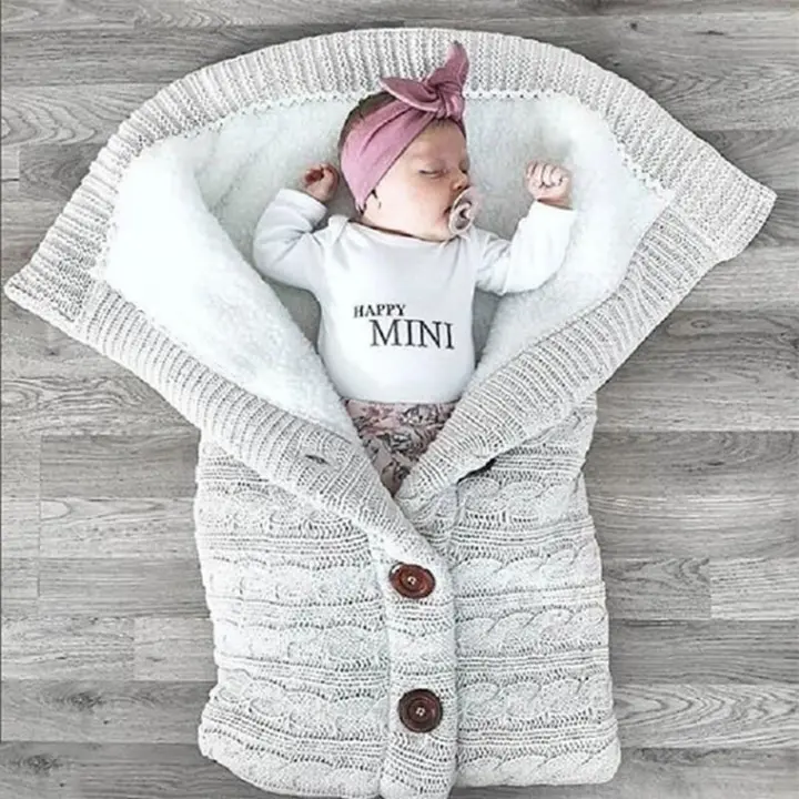 MOV-Saco de dormir de punto grueso para bebé, forro de Cachemira de imitación infantil, envoltura para recién nacido, manta para cochecito de niño - 1