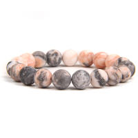 Pulsera de Piedra Mineral Zebra Rosa Frostada Natural Hecha a Mano Joyería de Meditación de Yoga - details 6