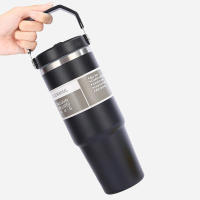Taza portátil de acero inoxidable para coche, termo con pajita y Asa de doble pared, botella de agua deportiva de viaje - details 2