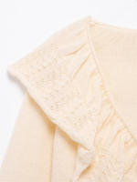 OUWU- Moda Para Mujer Con Botón, Jersey De Punto Con Volantes Beige, Suéter Vintage Con Cuello En V Y Mangas Largas, Tops Elegantes Para Mujer - details 6