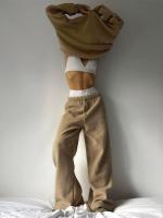 Mujer marrón de pierna recta, tres pantalones sueltos de cintura alta para uso - details 2