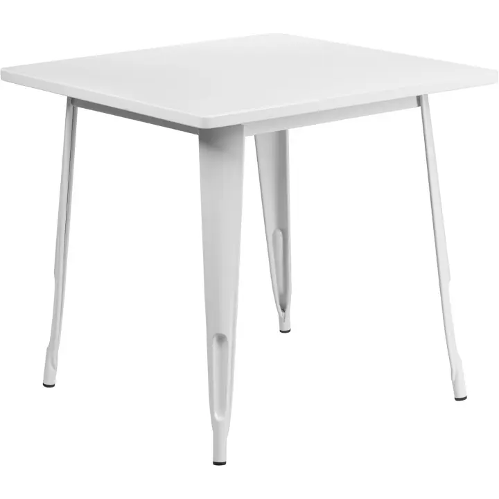 Mesa Cuadrada de Metal Blanco de Grado Comercial de 80 cm para Interiores y Exteriores - 1