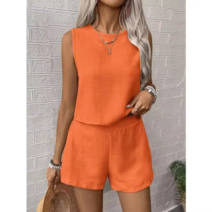 Conjunto de Verano 2025 para Mujer Top Sin Mangas y Shorts Cortos Estilo Casual y Deportivo - 1