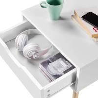 2 Piezas Mesitas de Noche Dormitorio Nórdico Mesitas de Noche Blancas con Patas de Madera Maciza Mesa Auxiliar con Cajón 48,5x41x57,5cm para Dormitorio Sala de Estar Salón - details 2