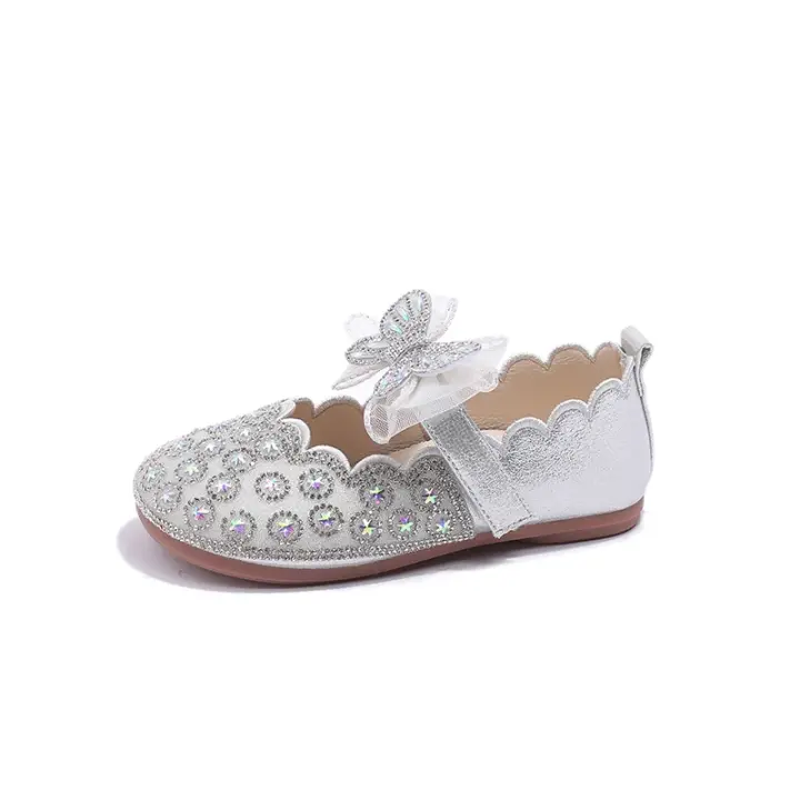 Zapatos de vestir para niñas, calzado de cuero con purpurina, diamantes de imitación, encaje, nudo de mariposa, Princesa, planos - 1