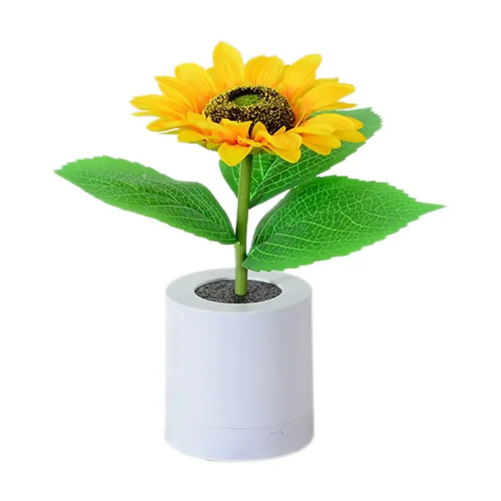 Lámpara de mesa de luz nocturna LED de simulación de girasol recargable, flores de simulación, lámpara de escritorio decorativa - 1