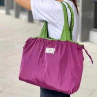 Bolsa de comestibles reutilizable, bolsa de compras plegable de gran capacidad con cierre de cordón, bolso de hombro ecológico plegable - details 10