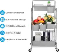 Cocina de 3 Niveles, Carrito Plegable de Metal, Estante con Ruedas, Organizador de estantes, Estante de Cocina, Carrito Plegable Multiusos para Cocina, baño, Oficina (Verde) - details 11