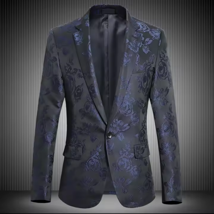 Chaqueta de esmoquin Floral para hombre, traje bordado rosa - 1